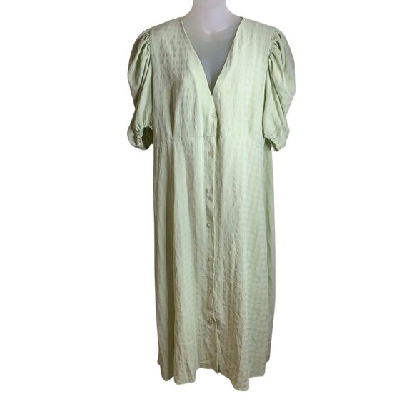 Nasty Gal Plus Size 16 Midi Dress V-neck Button Down Puff Sleeve Sage Green NWT - Picture 4 of 15